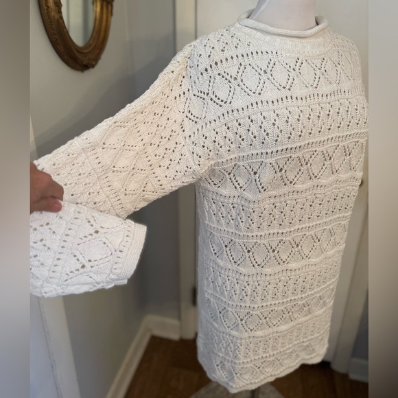 American Knitworks Cream Tunic Sweater Fisherman Long Knit White Pullover M - Picture 10 of 12